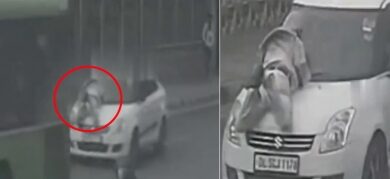 Dragged on car bonet